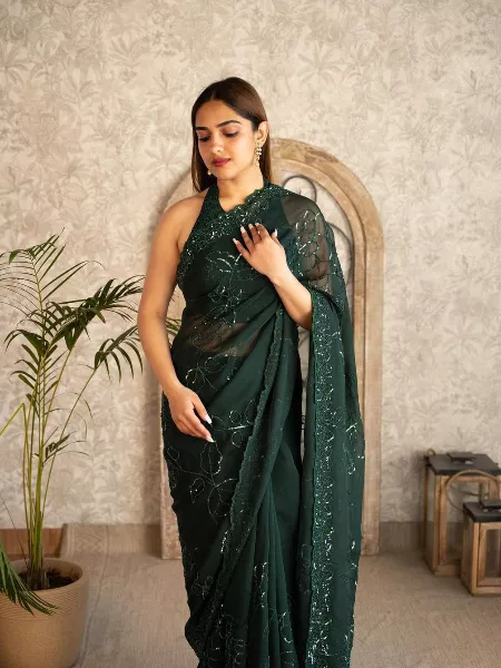 Green Color Party Wear Saree in Rangoli Silk With Sequence Embroidery Work