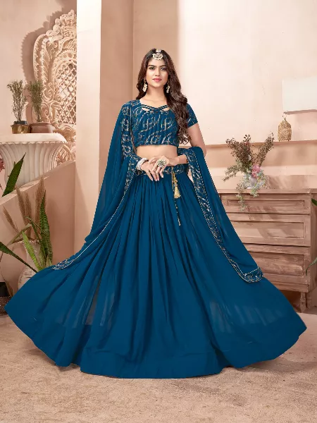 Blue Color Party Wear Lehenga Choli With Sequence Embroidery Work