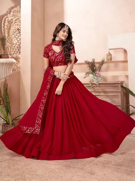 Red Color Party Wear Lehenga Choli With Sequence Embroidery Work
