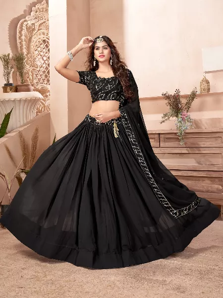 Black Color Party Wear Lehenga Choli With Sequence Embroidery Work