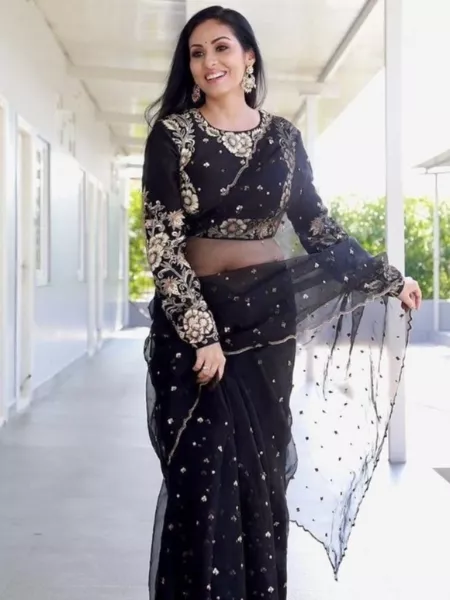 Black Color Saree With Readymade Blouse for Party and Festival Wear