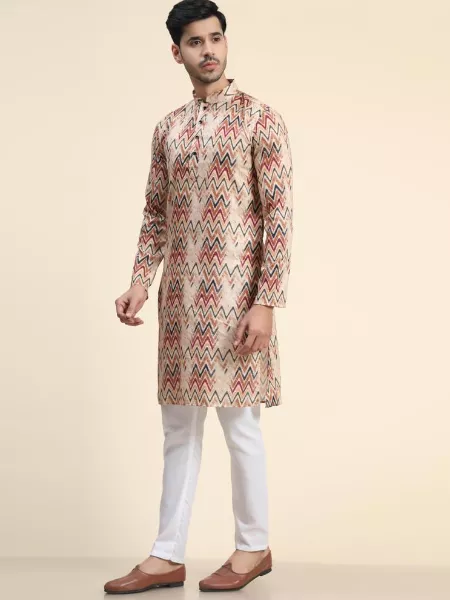 Men's Kurta With Pajama in Cotton With Digital Print and Pocket