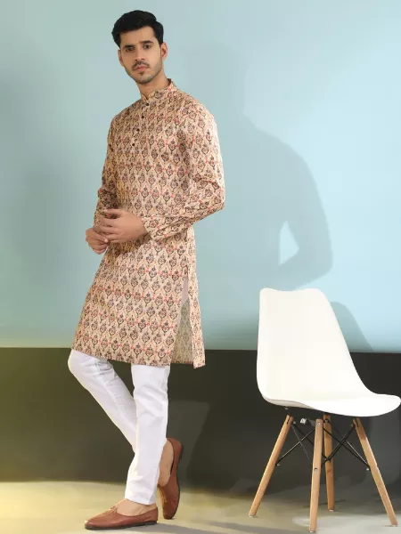 Men's Kurta With Pajama in Cotton With Digital Print and Pocket in Multi Color
