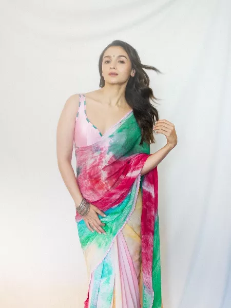 Alia Bhatt Saree in Multi Color Georgette With Digital Print Trending Saree