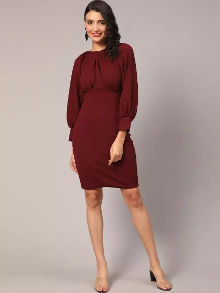 Maroon Color Lycra Western Dress for Party Wear and Full Sleeves