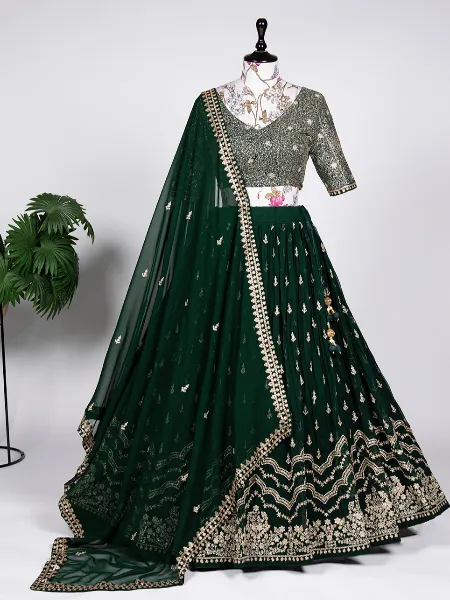 Green Color Lehenga Choli in Georgette With Sequence and Thread Embroidery