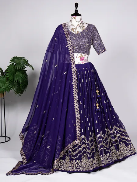 Royal BlueColor Lehenga Choli in Georgette With Sequence and Thread Embroidery