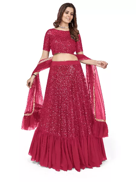 Pink Lehenga Choli in Georgette With Sequence Work and Dupatta