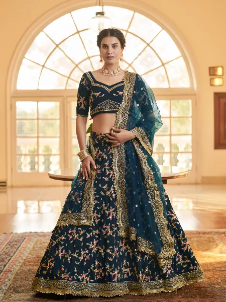 Blue Color Indian Wedding Lehenga Choli With Beautiful Embroidery Bridal Lehenga Choli