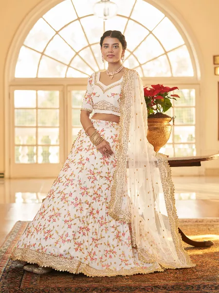 White Color Indian Wedding Lehenga Choli With Beautiful Embroidery Bridal Lehenga Choli