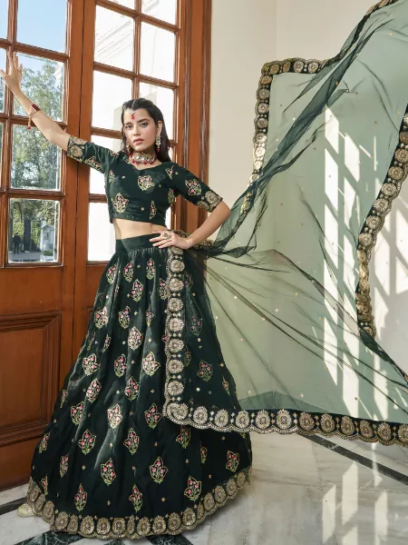 Black Color Bridal Lehenga Choli in Organza With Zari Thread and Sequins Embroidery