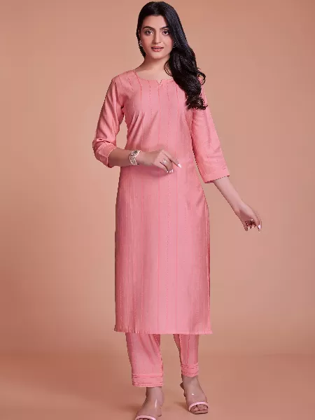 Baby Pink Color Daily Wear Casual Kurta Pant Set for Women in Viscos Fabric