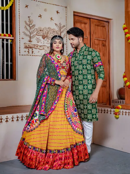 Navaratri Couple Combo Readymade Chaniya Choli and Men's Kurta Pajama Set Navratri Ready to Wear