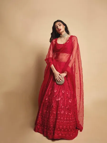 Athiya Shetty Lehenga Choli in Red Color Bridal Lehenga Choli With Embroidery