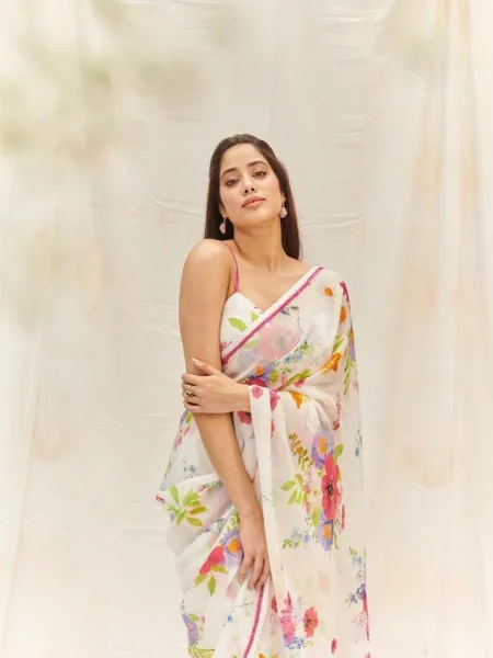 Janhvi Kapoor Saree in Pure Georgette With Digital Print Bollywood Saree for Party