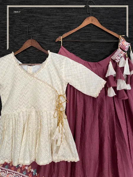 Dusty Pink Pure Cotton Ready to Wear Kediya Style Lehenga Choli With Thread Embroidery