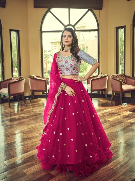 Navy Blue and Light Red with Embroidered Bridal Lehenga – Fashionous