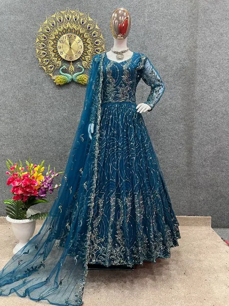 Rama Color Soft Butterfly Net Gown With Heavy Sequence and Embroidery Work
