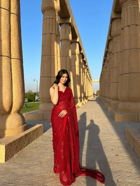 Red Color Bollywood Sequence Saree for Party Wear and Event in Georgette