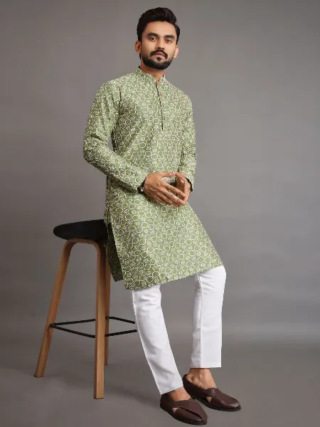 Pista Lucknowi Work Silk Men's Kurta Pajama Set for Wedding Parties and Reception