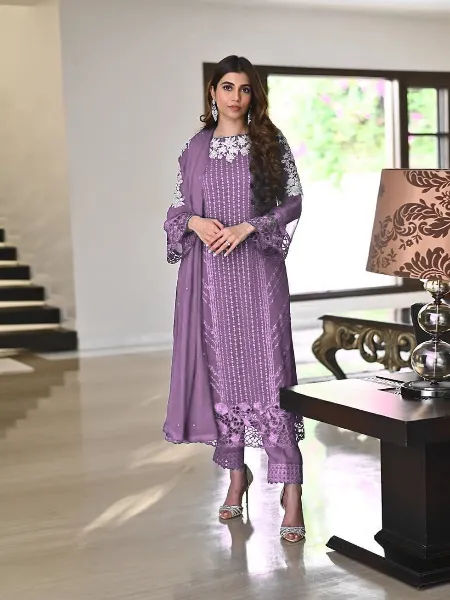 Lavender Designer Trending Sequence Embroidery Work Suit Pent and Dupatta