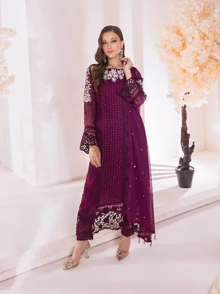 Wine Designer Trending Sequence Embroidery Work Suit Pent and Dupatta