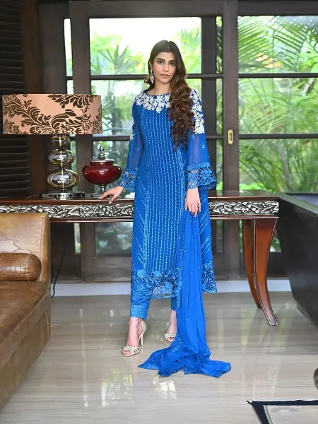 Royal Blue Designer Trending Sequence Embroidery Work Suit Pent and Dupatta