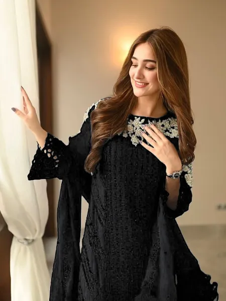 Black Designer Trending Sequence Embroidery Work Suit Pent and Dupatta
