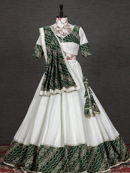Green Color Pure Cotton Ready to Wear Lehenga Choli With Foil Print
