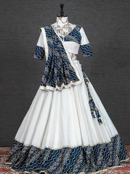 Navy Blue Color Pure Cotton Ready to Wear Lehenga Choli With Foil Print