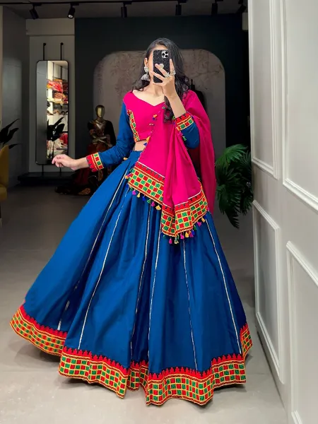 Blue Color Navratri Ready to Wear Lehenga Choli With 6 Meter Flair and Gamthi Work