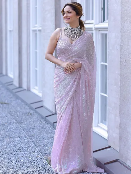Ankita Lokhande Light Pink Designer Saree in Georgette With Sequence Work