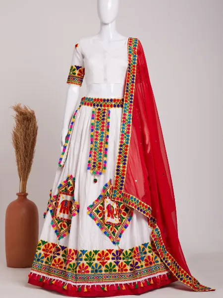 White Color Navratri Lehenga Choli With Sequence Embroidery Work and Dupatta