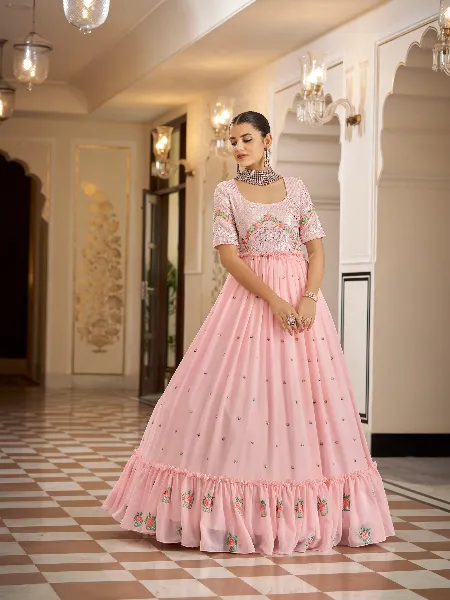 Light Pink Designer Gown With Thread and Sequence Embroidery Work for Wedding Reception