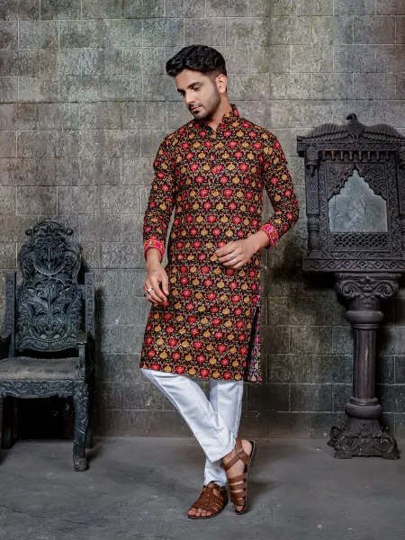 Navratri Ready to Wear Men's Kurta Pajama Set in Rayon with Digital Print