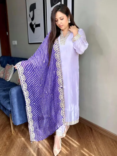 Lavender Fresh Crepe Salwar Suit With Digital Print Dupatta Ready to Wear