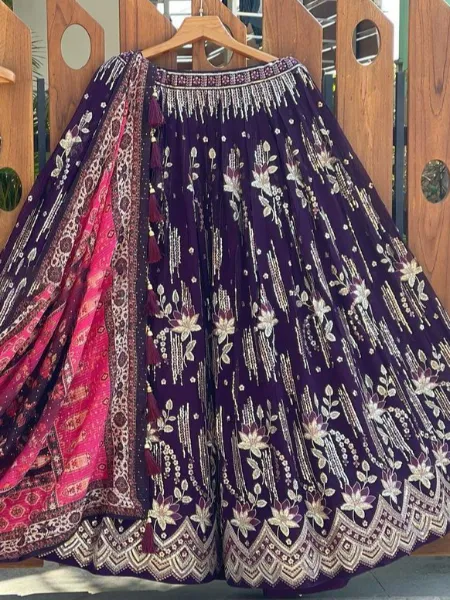 Purple Color Bridal Lehenga Choli in Georgette With Heavy Embroidery Work