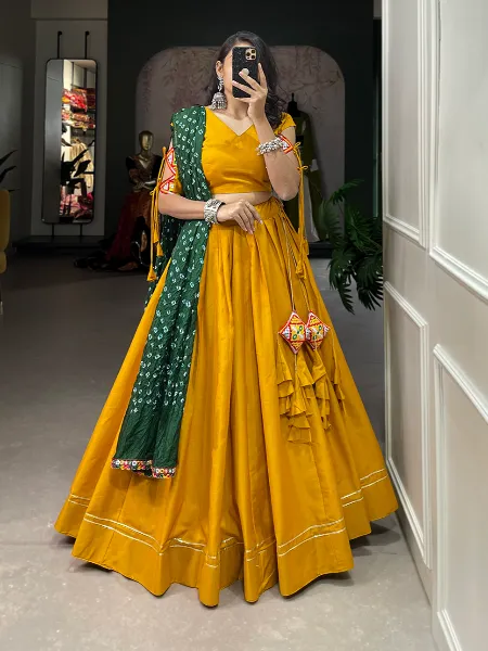Kanchipuram Silk Brocade Yellow Lehenga With Georgette And Tussar Fusion |  Kankatala