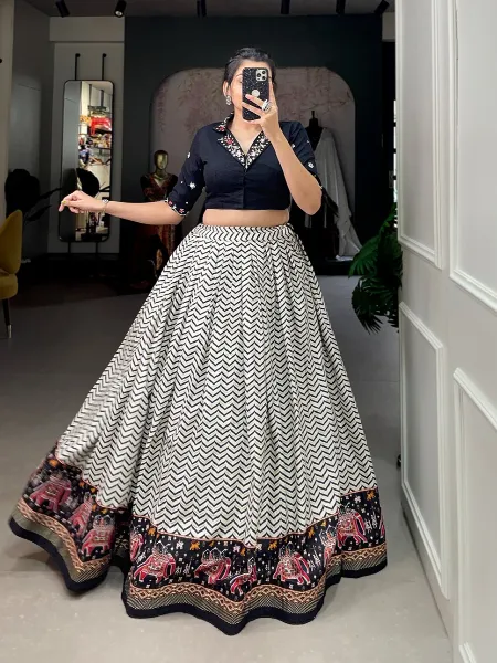 Black Color Cotton Ready to Wear Lehenga Choli With Foil Print for Festival and Parties
