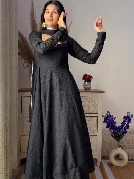 Black Color Designer Georgette Salwar Suit With Embroidery Work and Dupatta