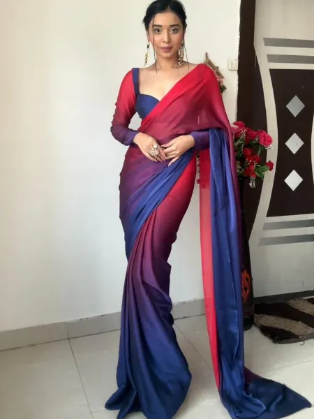 Multi Color Georgette Ready to Wear Saree With Digital Padding Print and Blouse