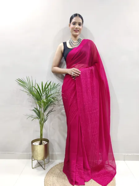 Pink Color Ready to Wear Saree in Pure Georgette With Tara Sitara Weaving