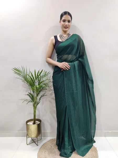 Green Color Ready to Wear Saree in Pure Georgette With Tara Sitara Weaving
