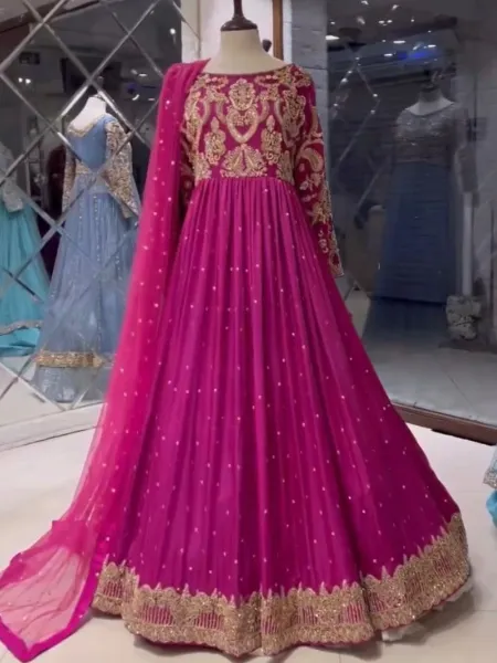 Pink Color Georgette Anarkali Suit With Designer Embroidery Work and Dupatta