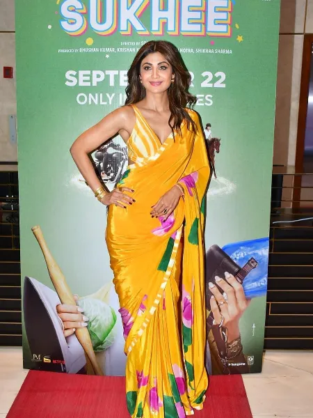 Shilpa Shetty Designer Saree With Digital Print Bollywood Party Wear Saree