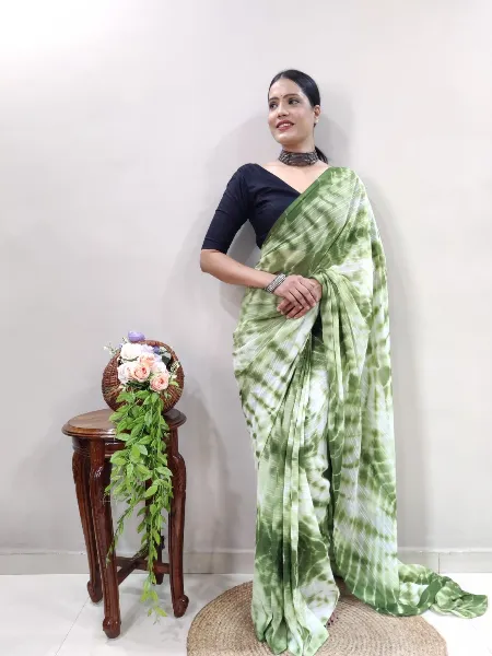 Green Soft Fabric Ready to Wear Saree With Leriya Print Work and Blouse