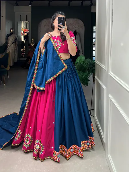 Pink Navratri Ready to Wear Lehenga Choli With Original Mirror Handwork And Gamthi Work