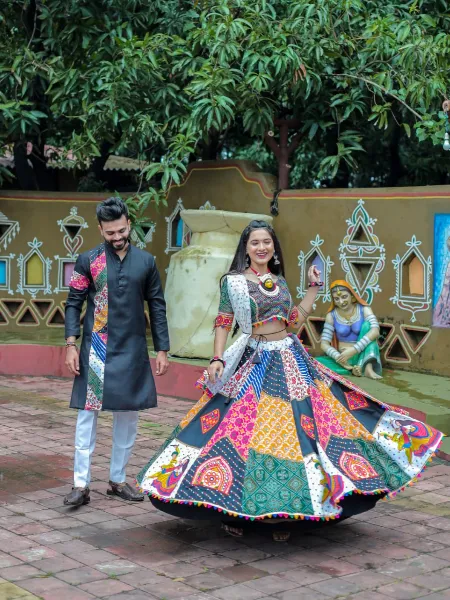 Navratri Couple Combo Readymade Chaniya Choli and Men's Kurta Pajama Set for Garba