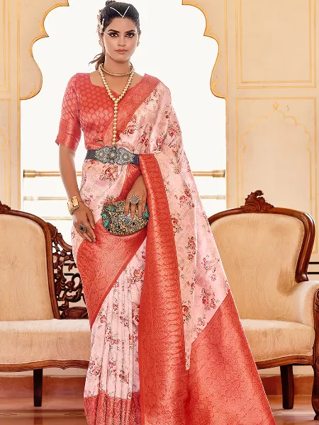 Red Color Soft Silk Saree With Beautiful Digital Print and Zari Weaving