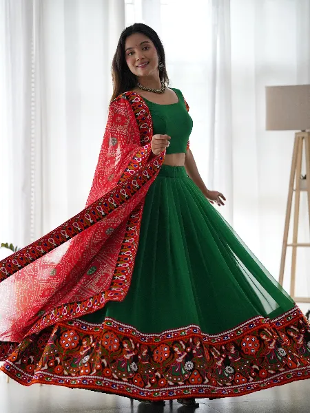 Green Color Navratri Lehenga With Designer Embroidery Work Blouse and Dupatta